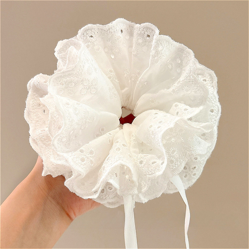 Corbata de pelo de intestino de lunares de crema grande coreana, gomas de goma de cola de caballo suaves para mujer, accesorios para el cabello de bola, accesorios para el cabello, cuerda para la cabeza