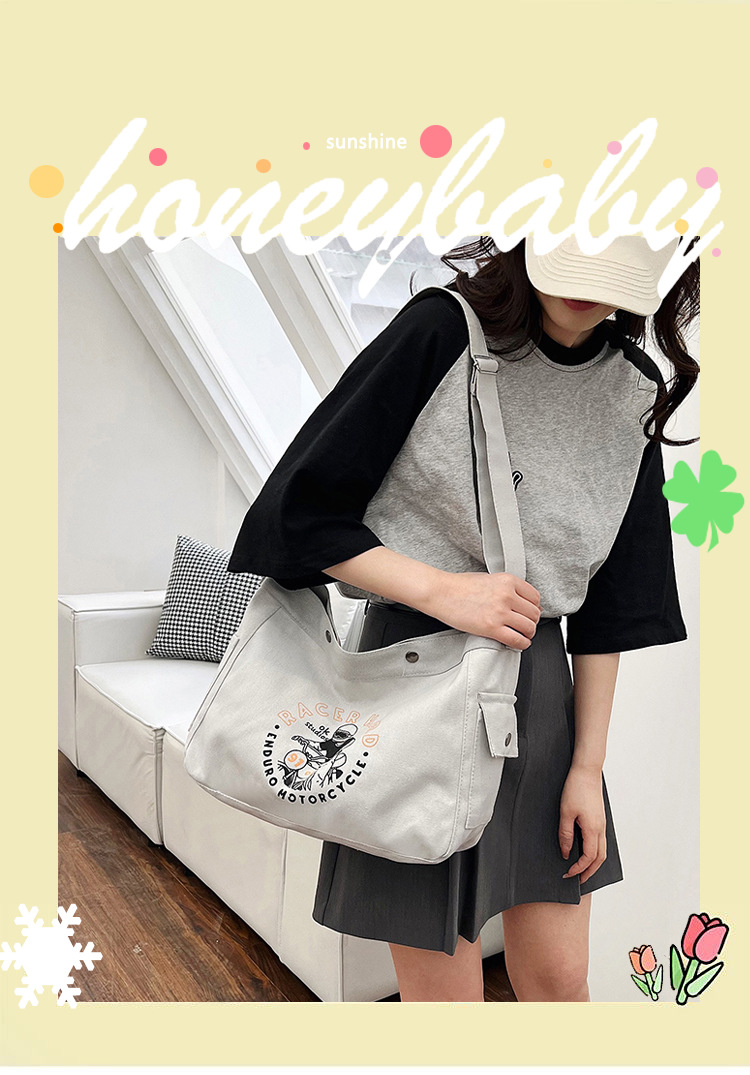 Wholesale large-capacity casual commuting women's single-shoulder bags, Korean-style trendy and fashionable handbags, LOGO printed canvas bags Item Picture