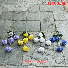 新款康乃馨批發 5頭韓式薔薇 紫藍色婚禮堂家居酒店裝飾假花花