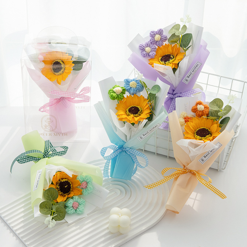 混搭泡芙向日葵花束纯手工制作花束跨境仿真花束教师节送老师同学|undefined