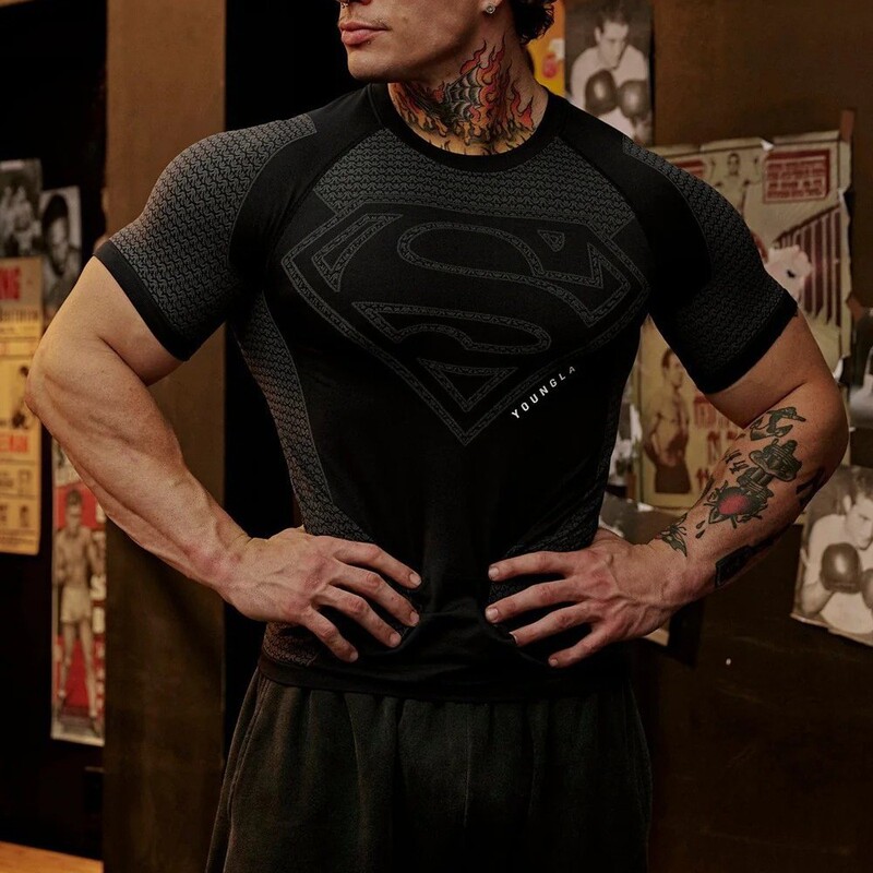 Youngla New American Muscle Fitness Men's Sports Short-Sleeved Casual Running Quick-Drying Breathable Bodysuit T-Shirt