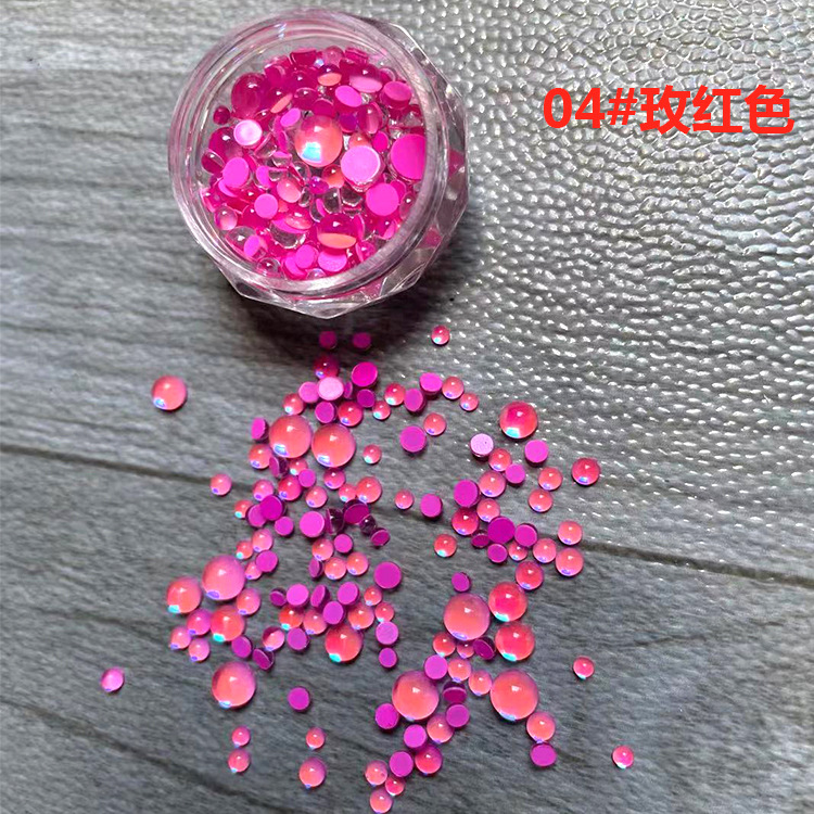 Uña de sirena de color fantasma aurora perforación joyas cristal de color caramelo semicircular mezcla de macarón perforación de uñas