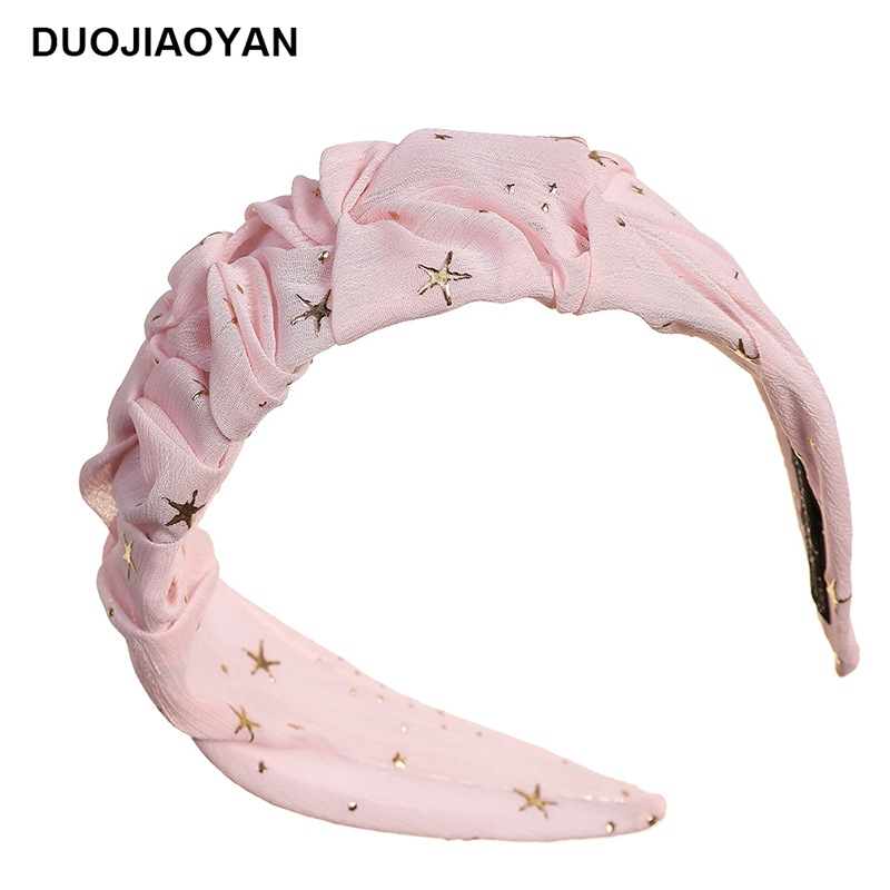 Creative New Chiffon Pleated Fabric Spring And Summer Simplicity With Gold Flash Wide Brim Hair Band Non-slip All-matching Headband display picture 4