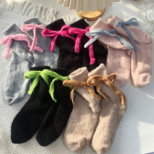 "Good things will never go away" [cute bow] autumn and winter socks girls socks wool tube breathable socks