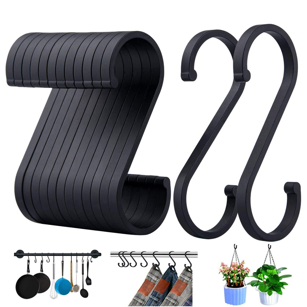 Large S Hooks, Metal Hanging Plant Hooks, Black, Reversible