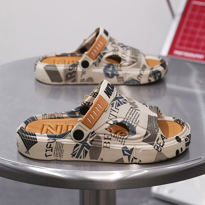 Sandalias y pantuflas de distribución transfronteriza para hombres, ropa exterior de verano, suela gruesa, sensación de mierda, sandalias de playa, tendencia, conducción de dos manos, talla grande