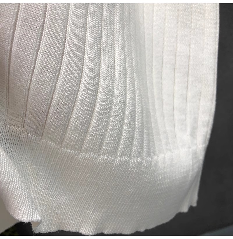 Herren Polohemd Gestrickt Gestreift Eisseide Kurzarm V-ausschnitt_voghion.com