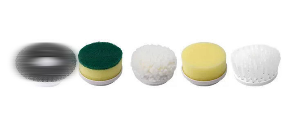 5 개의 브러시 헤드 (스폰지, 브러시, 스크러링 패드, 천 브러시, 스틸 와이어 볼)