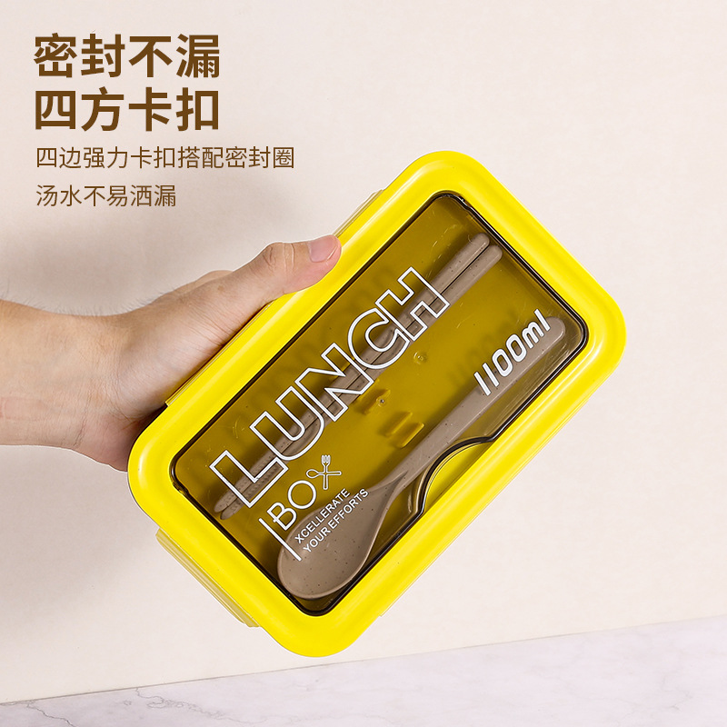 Fiambrera de plástico Caja de almuerzo dividida portátil de estilo japonés con vajilla para estudiantes de oficina Caja de almuerzo sellada de gran capacidad