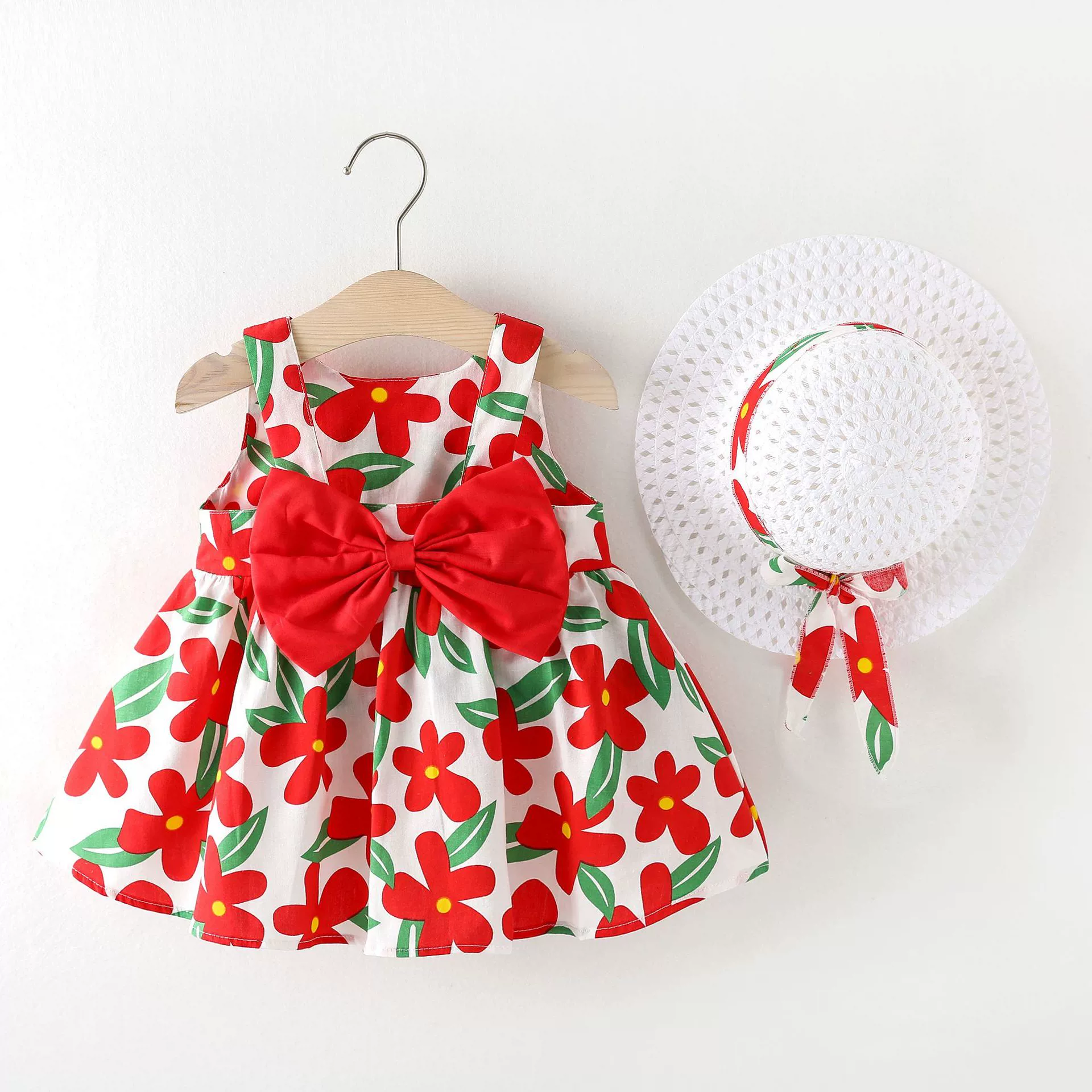 Summer sleevless dress girl's with bow, 1234 years, flowered