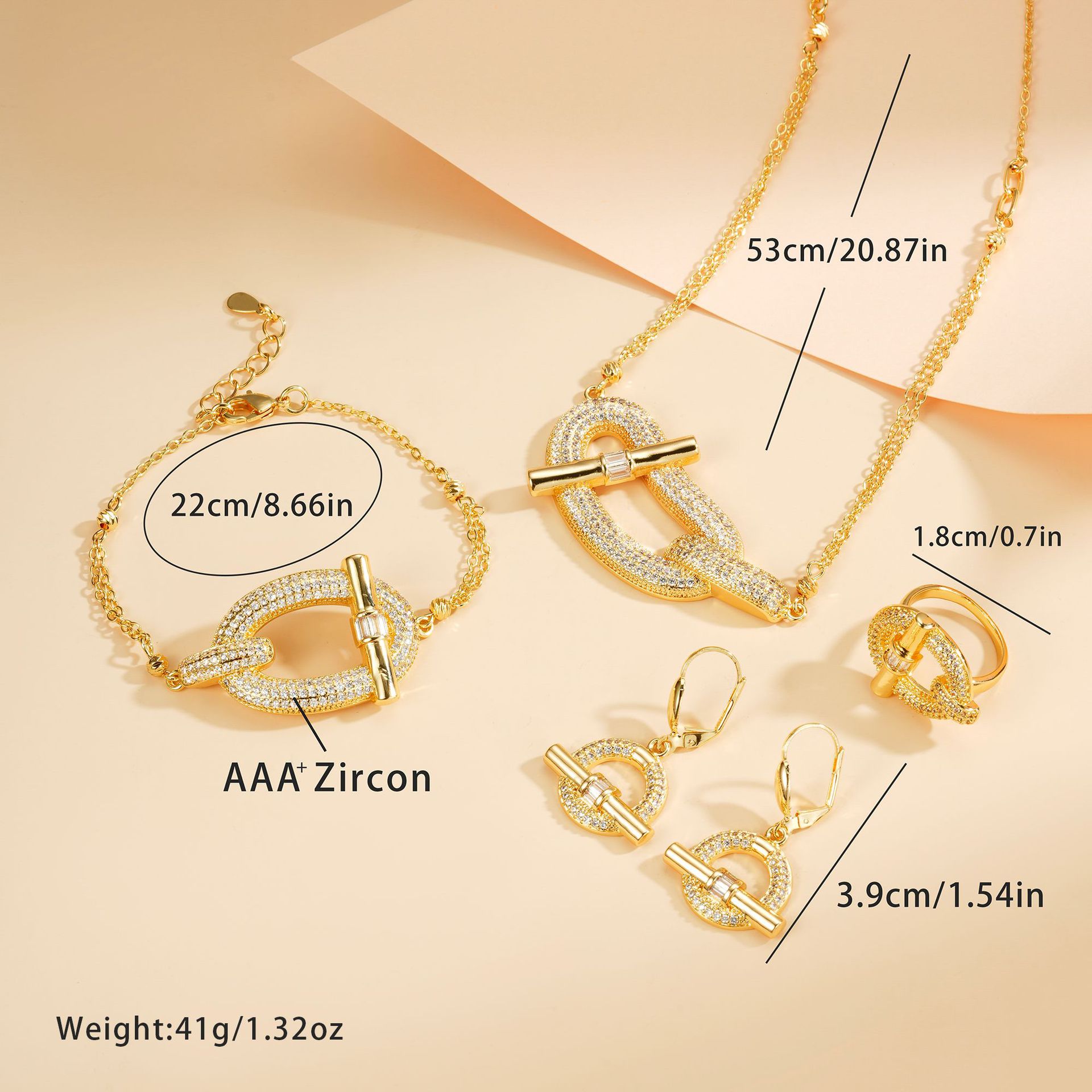 Joyería de moda europea y americana de alta gama cuatro piezas lujosa cruzada aretes clavículas anillo pulsera conjunto de joyas de piedra de silicio image 5
