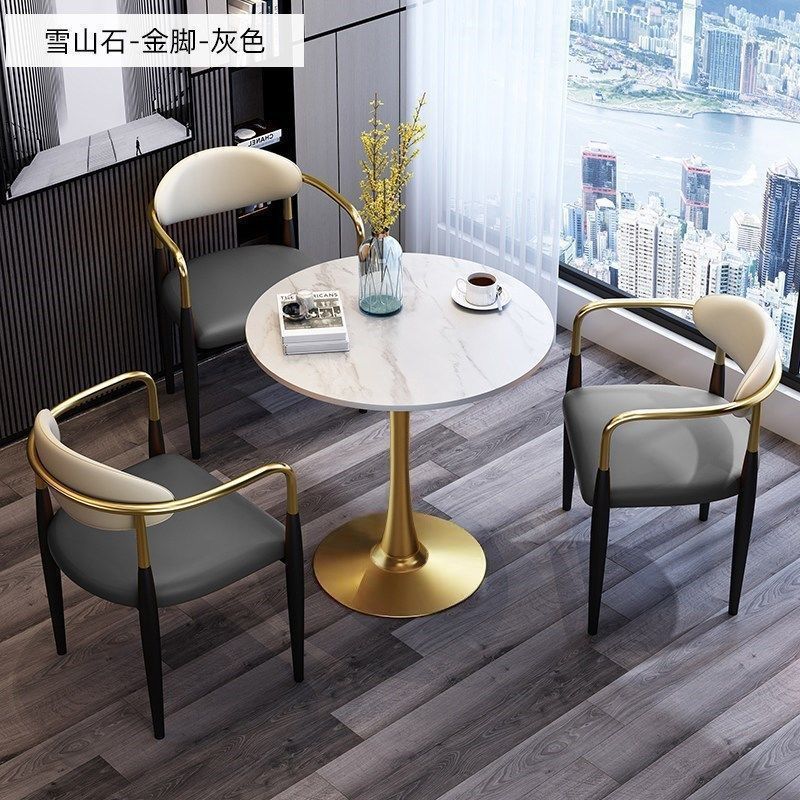 Mesa de negociación de roca de lujo nórdica mesa redonda combinación de recepción de té de leche balcón ocio mesa redonda