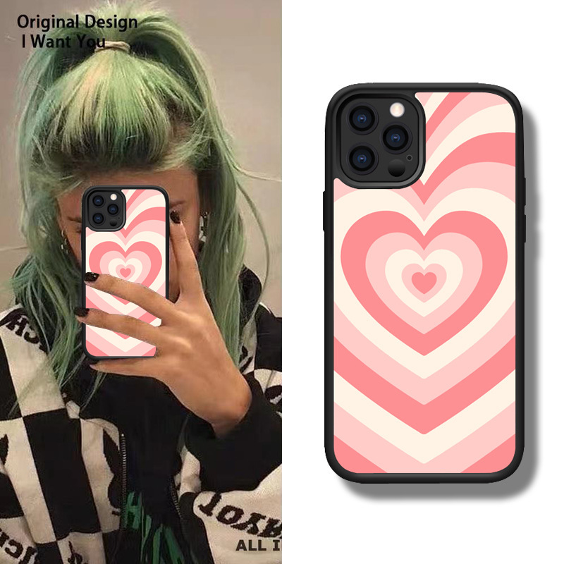 Suitable for iPhone 14/15/16 Apple 17 Pro Max Wildflower Pink Heart-Shaped Soft Edge Anti-Drop Full-Cover Phone Case