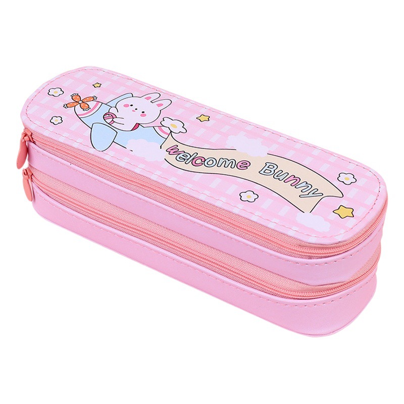 Estuche de lápices de doble capa estilo japonés INS, gran capacidad, lindo y simple para niñas y estudiantes