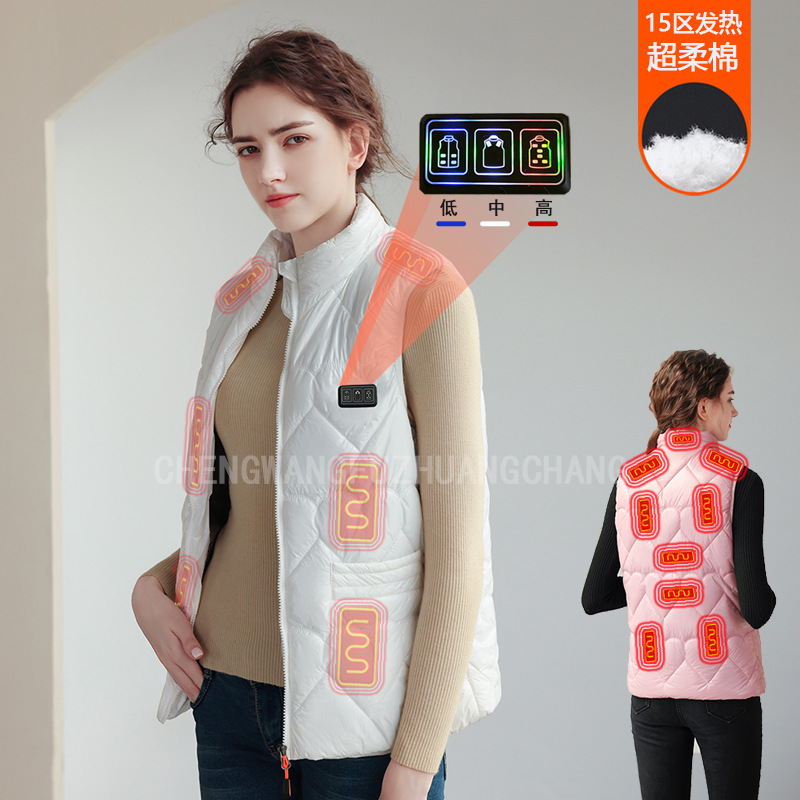 Cross-border three-control zone 15 temperature control electric heating Vest Women's warm heating vest winter electric heating cotton vest couple Cross-border three-control zone 15 temperature control electric heating Vest Women's warm heating vest winter electric heating cotton vest couple