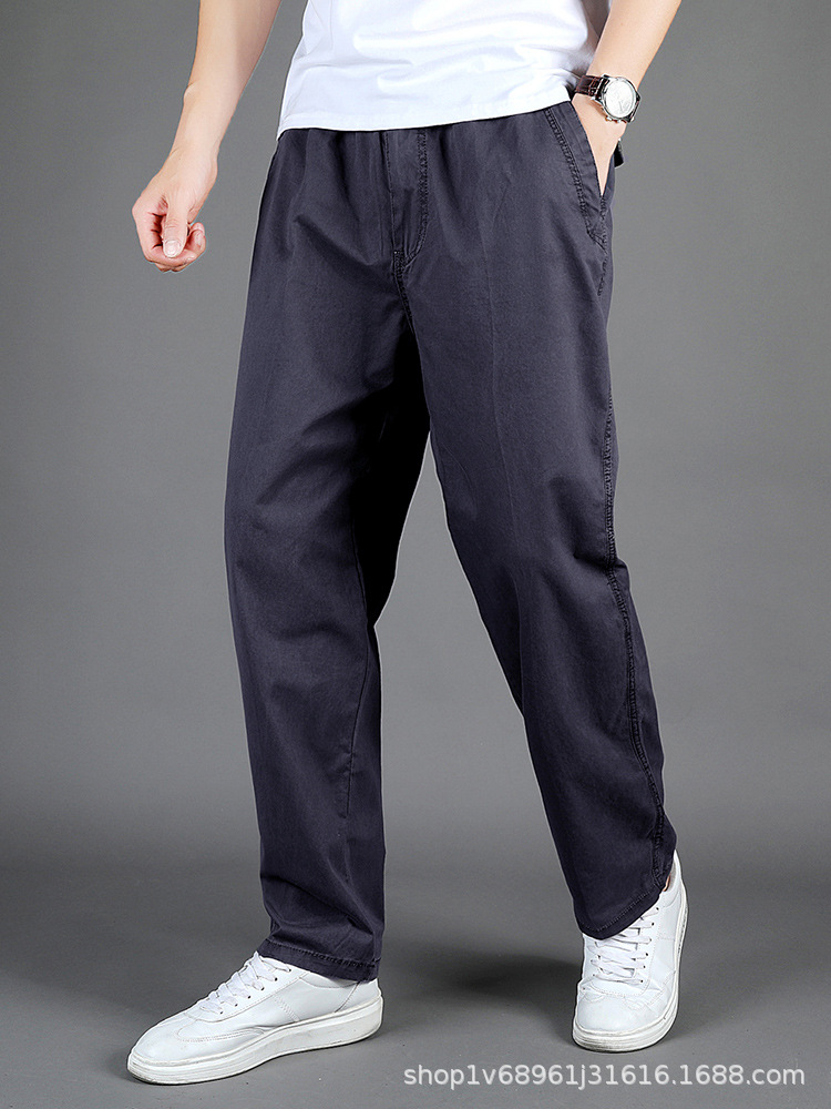 Zuoluo pantalones casuales Pantalones rectos sueltos de los hombres pantalones de papá de mediana edad pantalones elásticos pantalones de algodón puro 226