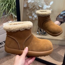 羊毛版雪地靴女2025新款冬季加绒加厚东北厚底防滑保暖勃肯短靴