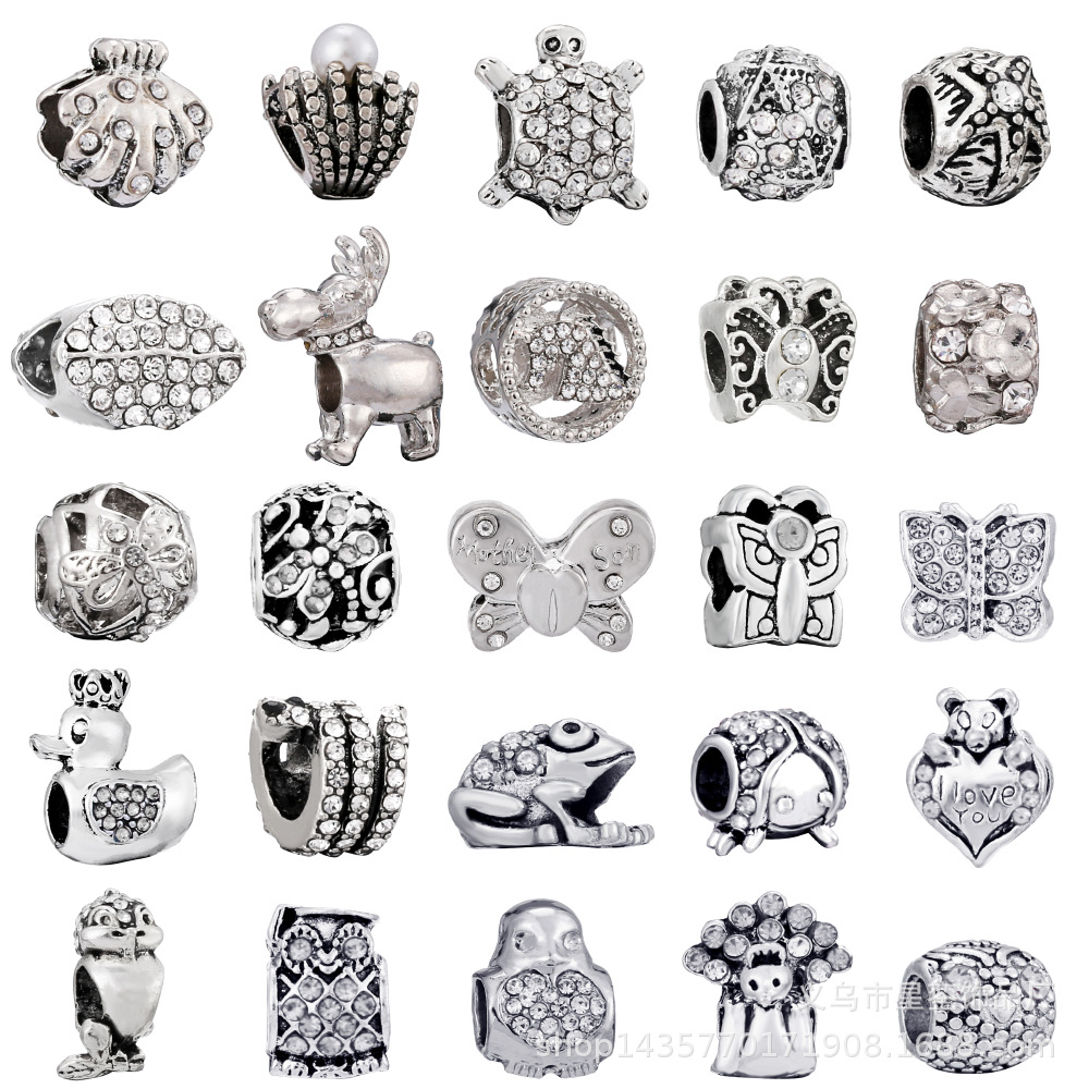 白色水钻动物串珠麋鹿蝴蝶青蛙串珠海星孔雀散珠手链配件大孔珠子