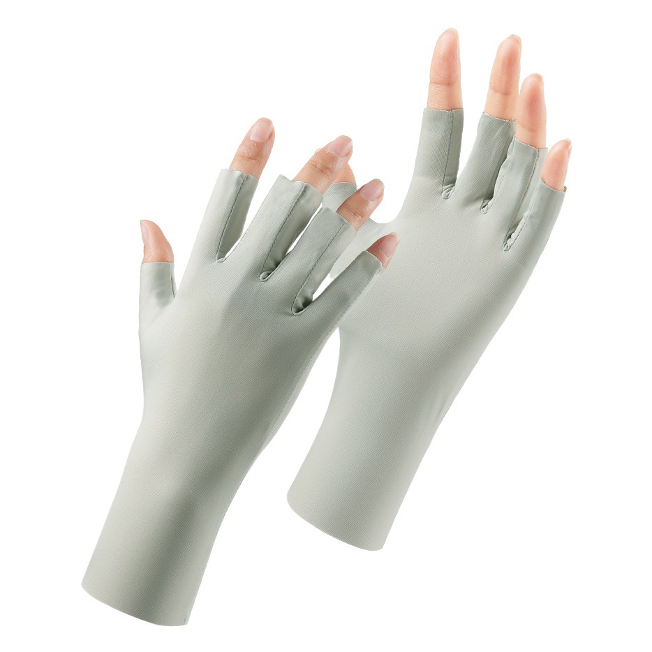 Protección solar guantes de uñas de las mujeres protección UV verano fino dedo con fugas transpirable conducción al aire libre hielo seda medio dedo guantes
