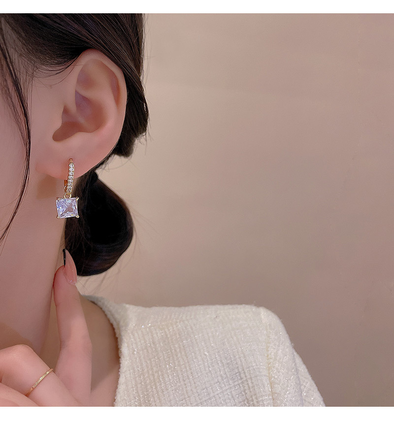 Simple Style Square Copper Plating Inlay Zircon Drop Earrings 1 Pair