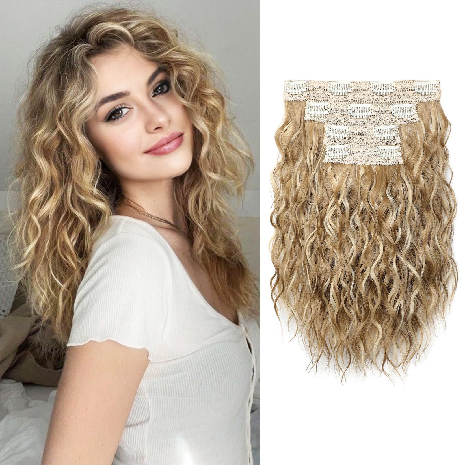 European and American wig women's 4-piece hair adapter water ripple increase amount 12inch chemical fiber clip hair curly hair wig