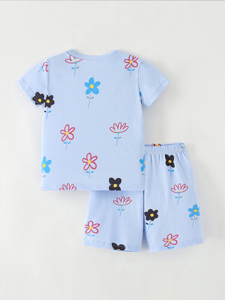 2025 verano niños manga corta pantalones cortos set flores lindas casuales dos piezas set de ropa para niños