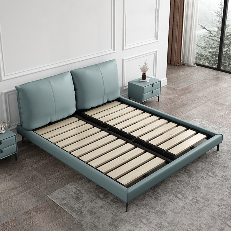Cama nórdica de cuero genuino estilo italiano cama suave minimalista 1,8 m cama de boda simple dormitorio principal cama doble cama suave muebles de cama