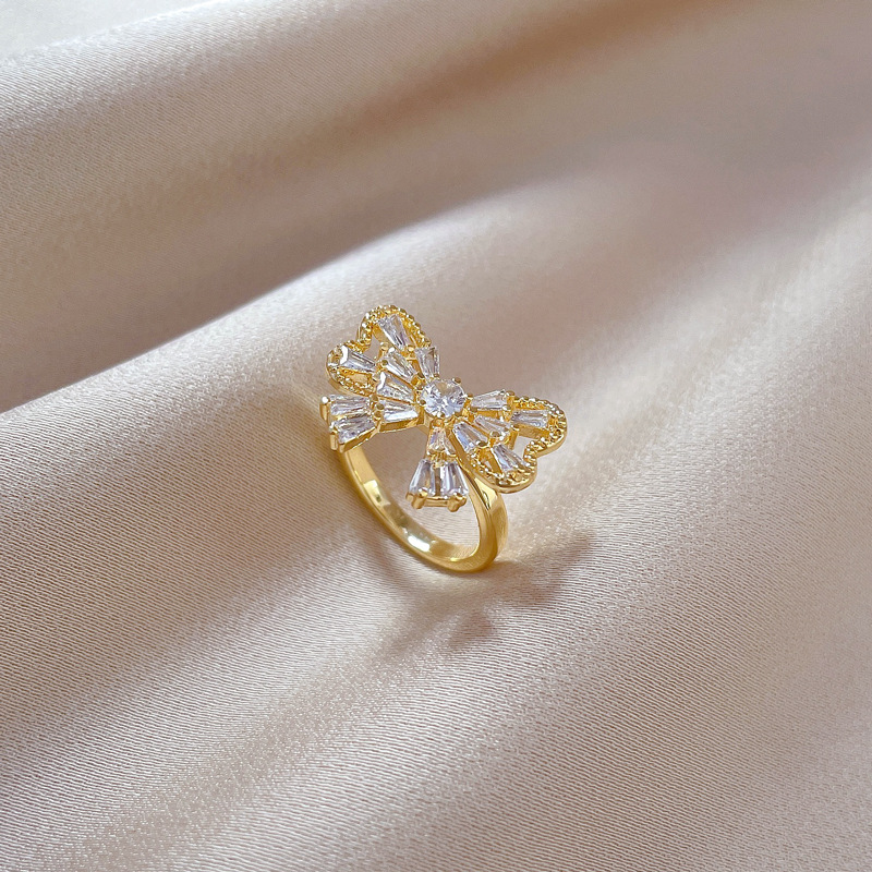 Brass Simple Style Plating Inlay Bow Knot Zircon Open Ring display picture 5