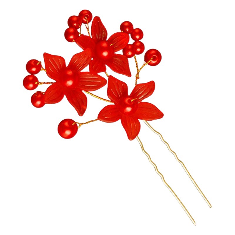 Venta caliente esmerilado flor perla en forma de U pelo tenedor nupcial updo pin tres flores modelado estilo étnico accesorios de cabeza hechos a mano
