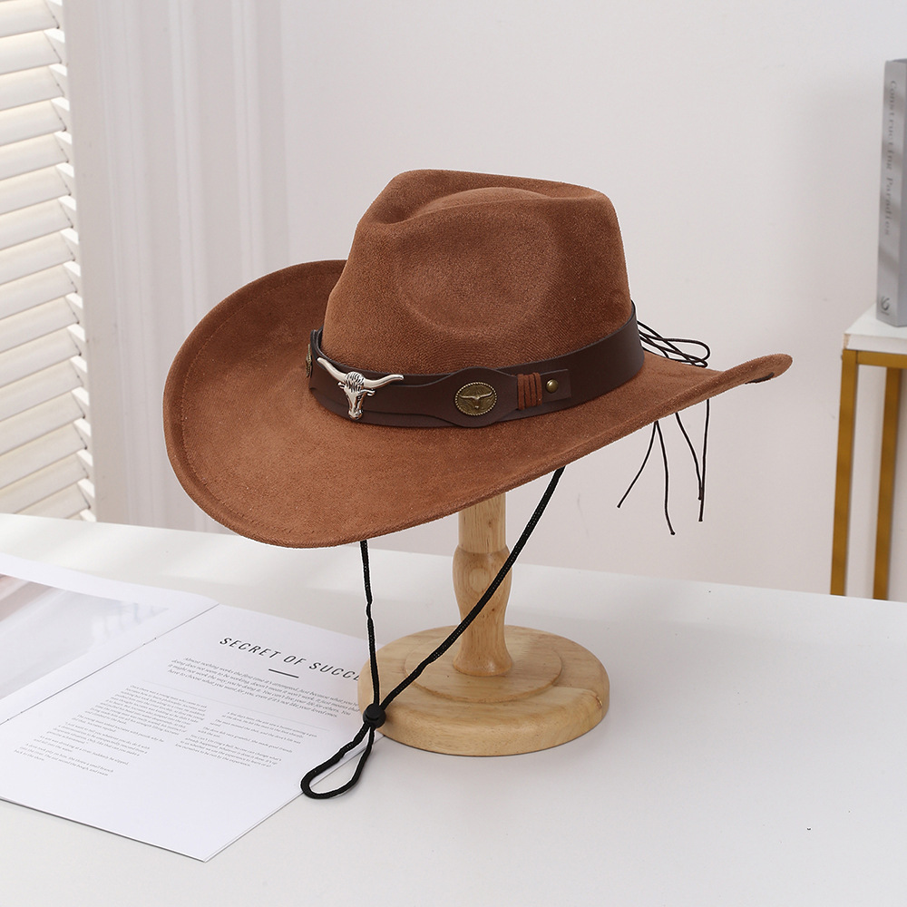 Fashion Bullhead Cowboy Hat, Northwest Riding Men's Suede Sun Hat with Upturned Brim and Rolled Edge Travel Sun Hat
