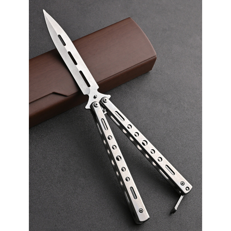 ✅蝴蝶刀折叠刀未开刃练习防身甩手玩具刀全钢花式新手训练梳