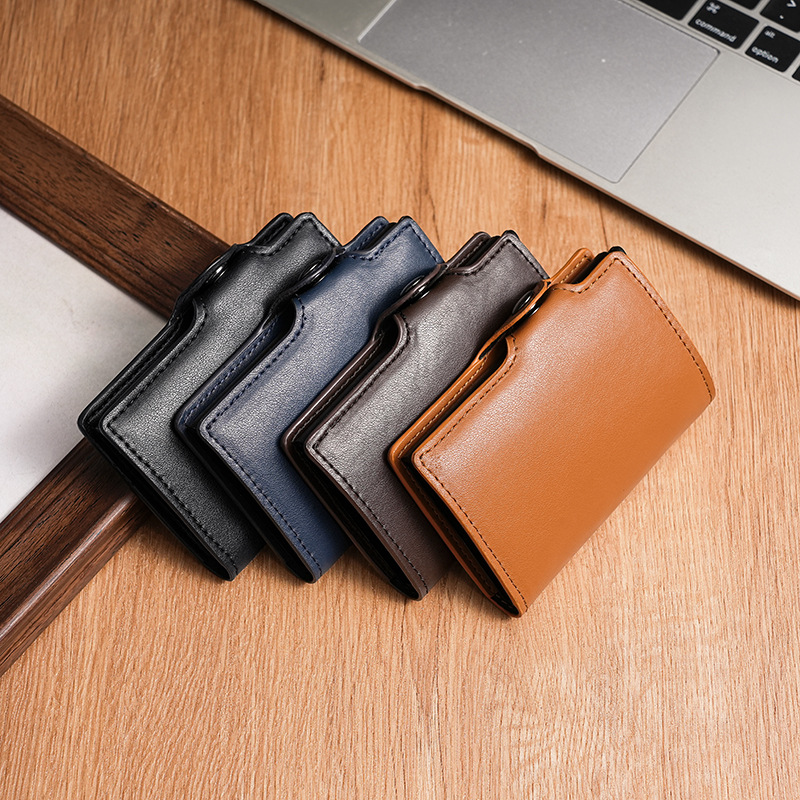 Cepillo antirrobo Caja de aluminio con tarjeta elástica automática Carpeta de tarjeta bancaria RFID para hombres Caja de tarjeta emergente de metal Carpeta para tarjetas de visita