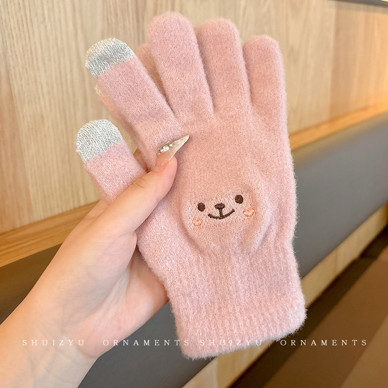 0-12 Guantes calientes de cinco dedos para niños niños y niñas de invierno de peluche de dedo para niñas