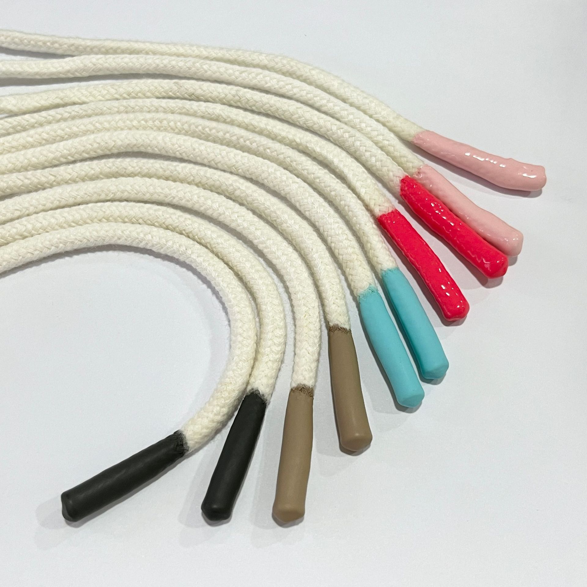 厂家批发硅胶纯棉包芯绳 卫衣用鞋带绳头 环保帽绳 颜色多样 款式