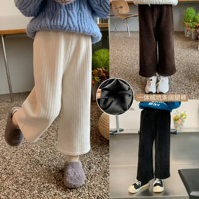 girl Add poil Autumn and winter new pattern children Versatile cotton-padded trousers Female baby Exorcism one Wide leg pants grandma trousers