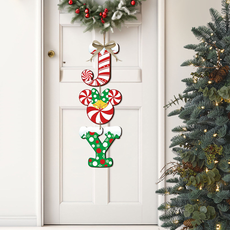 Cross-border Christmas wooden sign rustic holy night front door sign door hanging red checkered festive atmosphere wall hanging