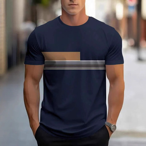 New 2025 Cross-border 3D Short-sleeve Men's Striped Print Youth Summer Casual Men's 3D T-shirt Round Neck Top
