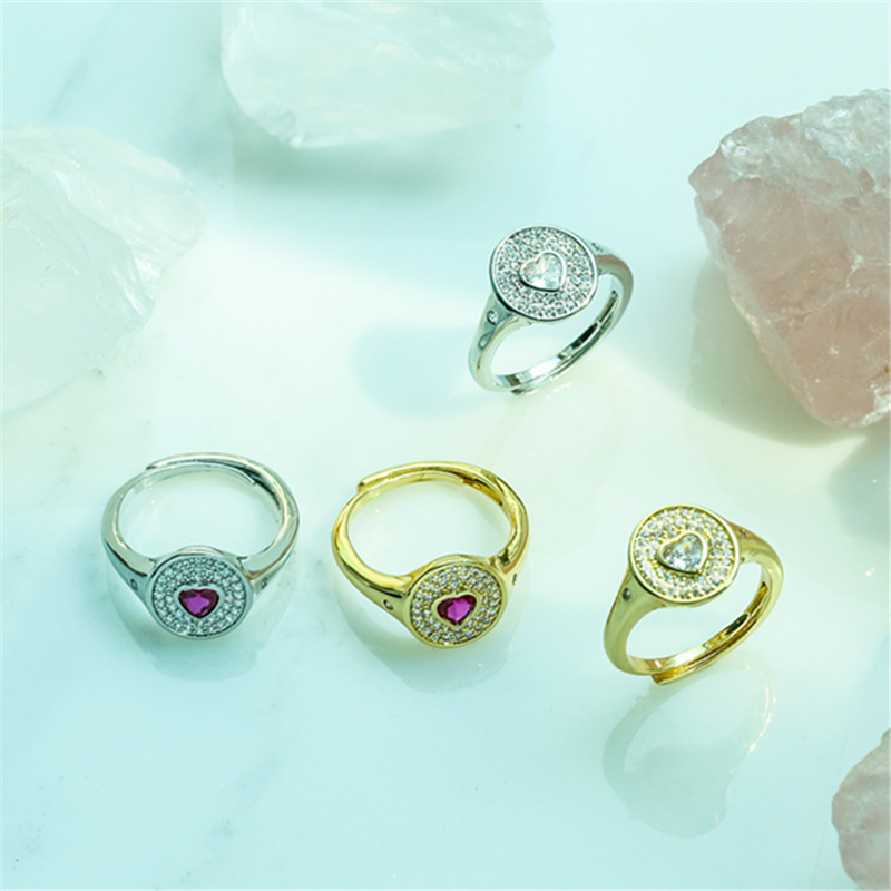 Fashion Heart Shape Copper Plating Inlay Zircon Rings 1 Piece
