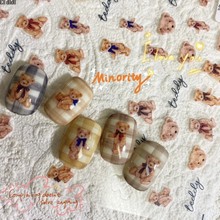 美拉德可爱复古小熊 泰迪小熊美甲贴纸秋冬萌系ins可爱熊熊爱心