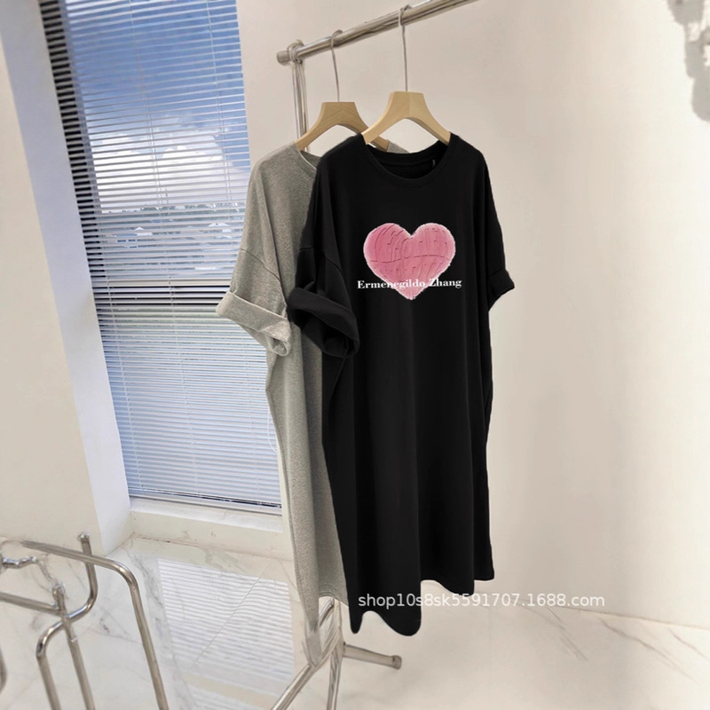 Black T-Shirt Dress for Women 2026 New Style Mid-Length Korean Style Loose Plus Size Short-Sleeved Long Dress Fashionable Age-Reducing Dress Black T-Shirt Dress for Women 2026 New Style Mid-Length Korean Style Loose Plus Size Short-Sleeved Long Dress Fashionable Age-Reducing Dress