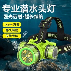 跨境款强光远射潜水头灯长续航头戴式赶海头灯IPX8级防水可充电