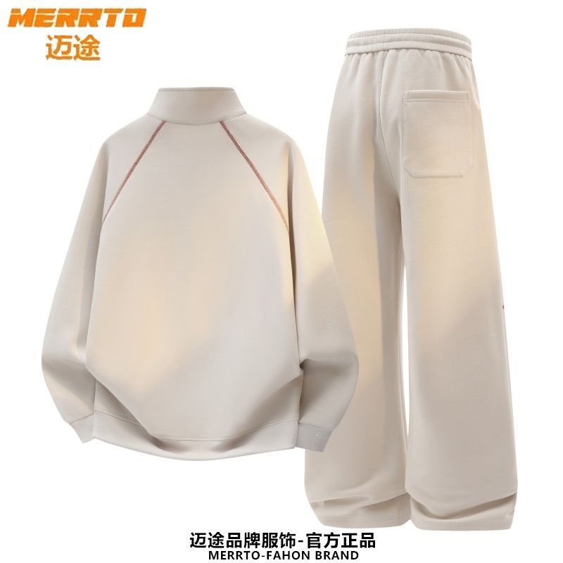 MERRTO Autumn New Arrival Cotton American Style Half-Zip Hasselblad Thread Sweatshirt with Casual Sweatpants Two-Piece Set