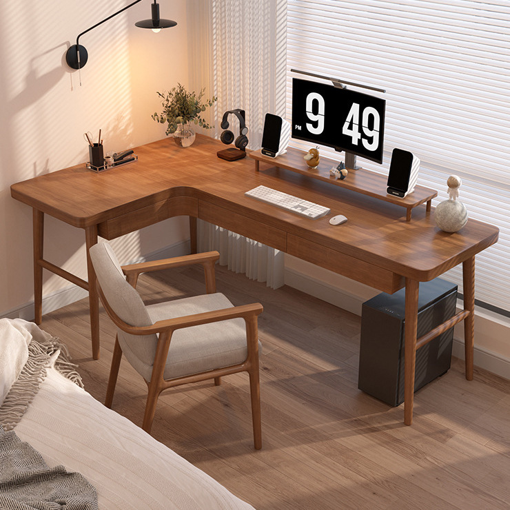 Strict Selection of Solid Wood Corner Computer Desk Bedroom Study Desk Bedside L-shaped Desk Home Writing Desk with Drawer Worker