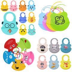 Large cartoon anti-dirty silicone bib 4-season three-dimensional wash-free waterproof eating bag children's adjustable soft silicone bib