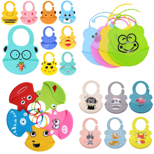 Large cartoon anti-dirty silicone bib 4-season three-dimensional wash-free waterproof eating bag children's adjustable soft silicone bib