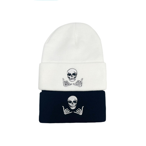Bestselling Skeleton Head Hand Embroidered Knitted Wool Hat for Men and Women, Versatile Warm Winter Cap