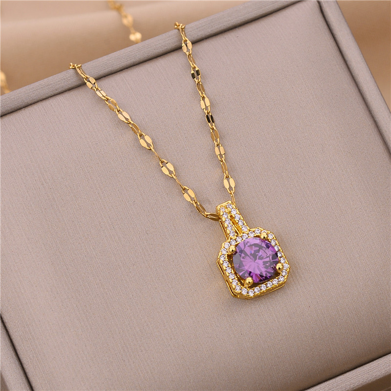 Simple Style Square Titanium Steel Copper Plating Inlay Zircon Pendant Necklace 1 Piece