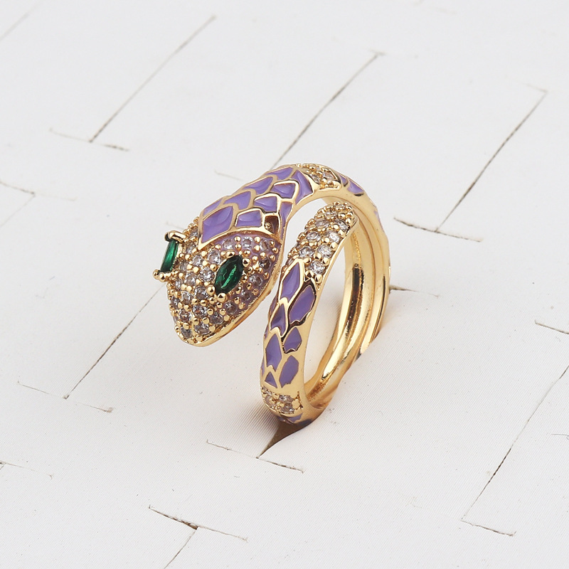 Fashion Snake Copper Open Ring Plating Zircon Copper Rings