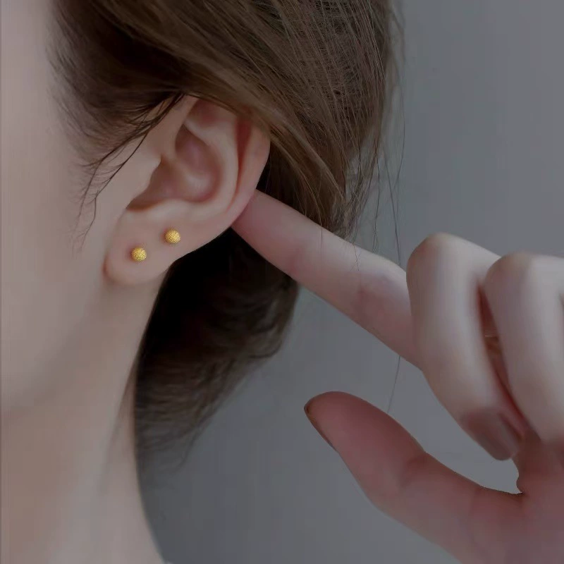 S925 Silver Earrings Women's 2024 New Hot Ear Needle Nut Ear Piercing Gold Earrings Cochlear Small Ear Bone Nails