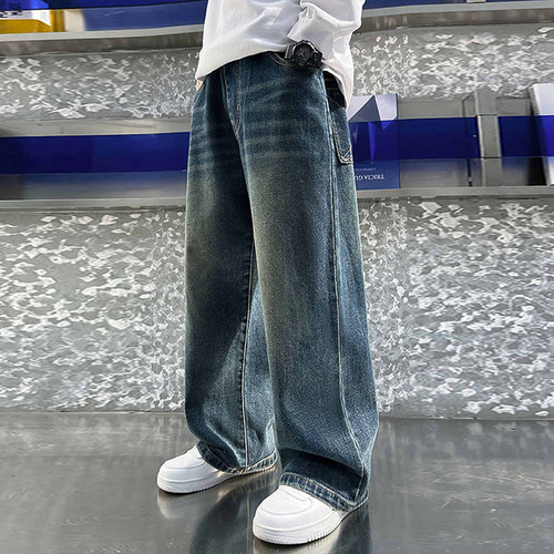 Genius whale boys 'jeans spring and autumn Korean new children's wide-leg children's wear pants autumn boy's retro pants